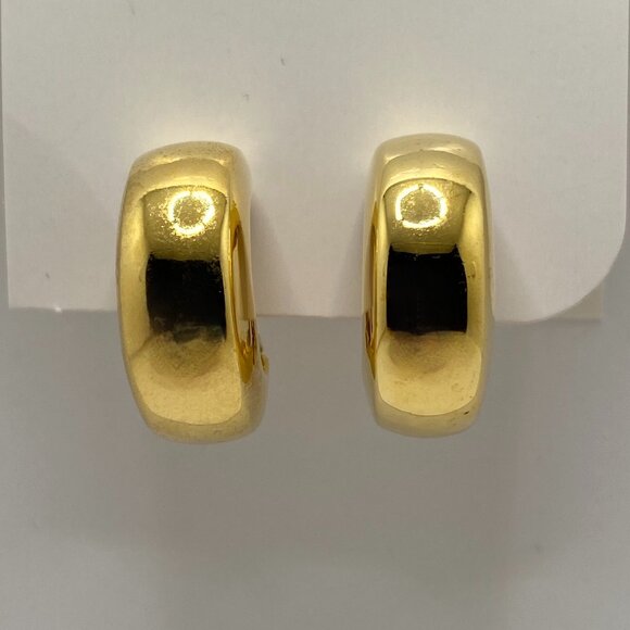 Chunky Gold Tone Hoop Vintage Costume Clip-on Earrings - Picture 2 of 9